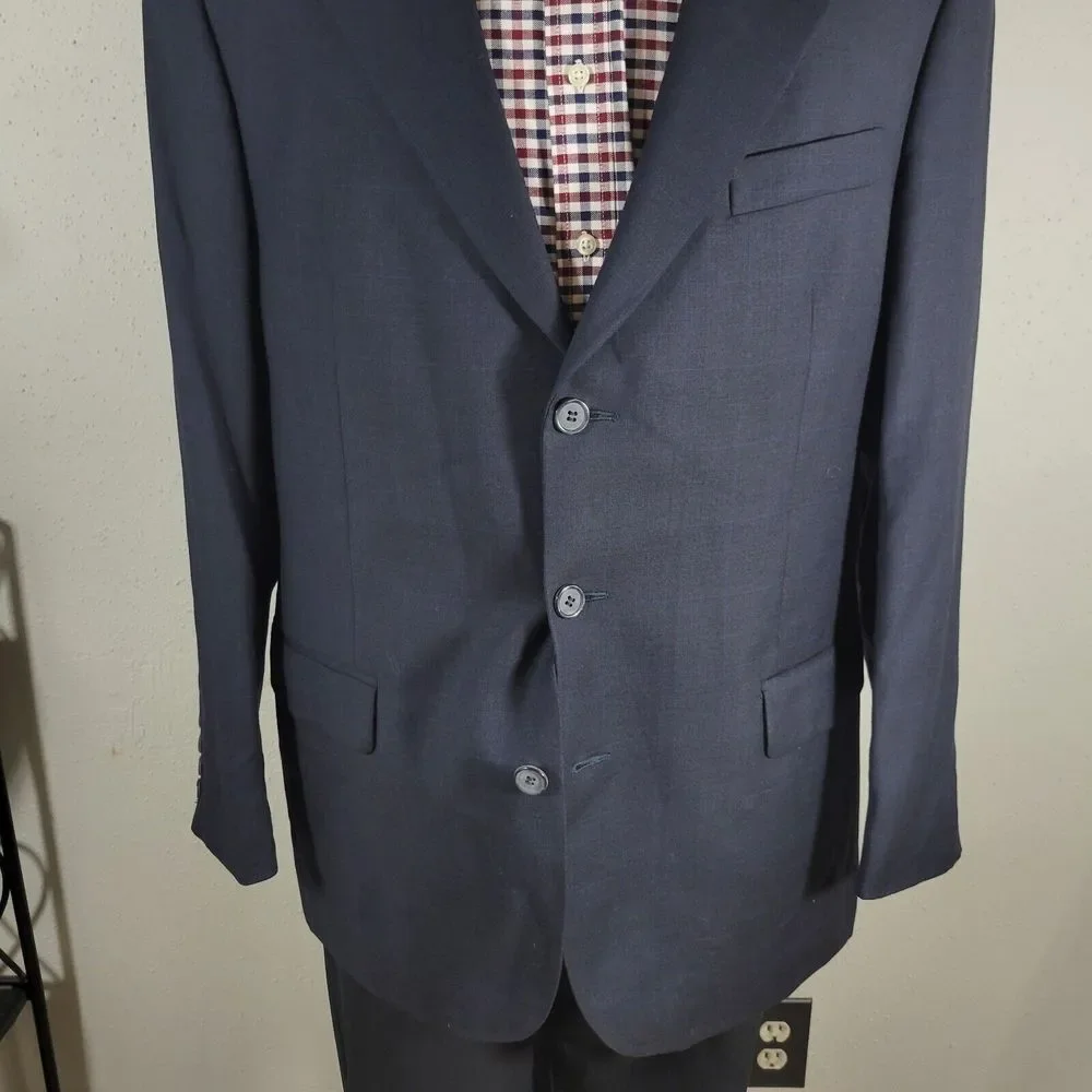 Vitale Barberis Men's Sport Coat‎ Blazer Three Button Navy Blue Wool 100s Sz 44R
